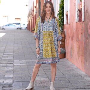 Sundance Yellow and Blue Patterned Short Dress